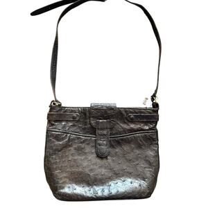 BALLY Vintage Shoulder Bag Purse Ostrich Black Ladies
